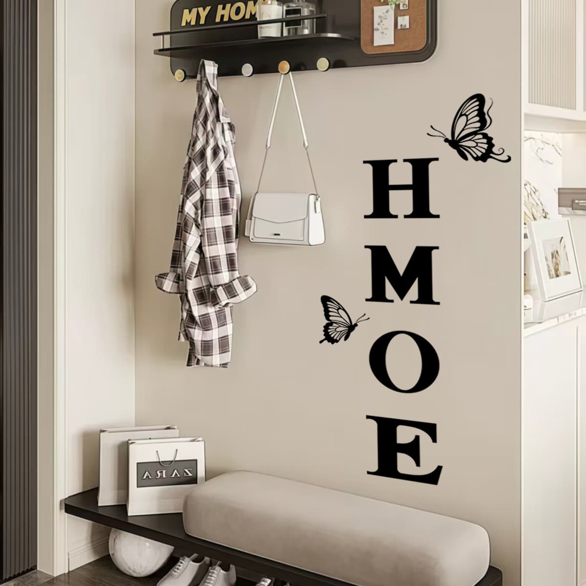 English HOME Butterfly Sticker Living Room Entryway Background Wall Decoration PVC Self-Adhesive Simple Family Creative Wall Sticker