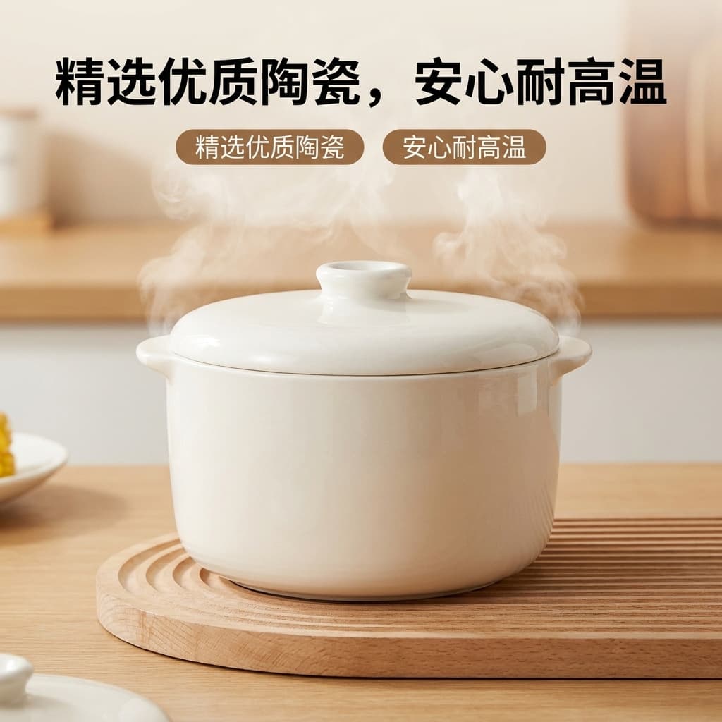 Large Capacity Double Serving Ceramic Water-Separated Stewing Pot with Dual Handles and Lid, Premium Electric Steamer Inner Pot, Soup Pot, Pure White