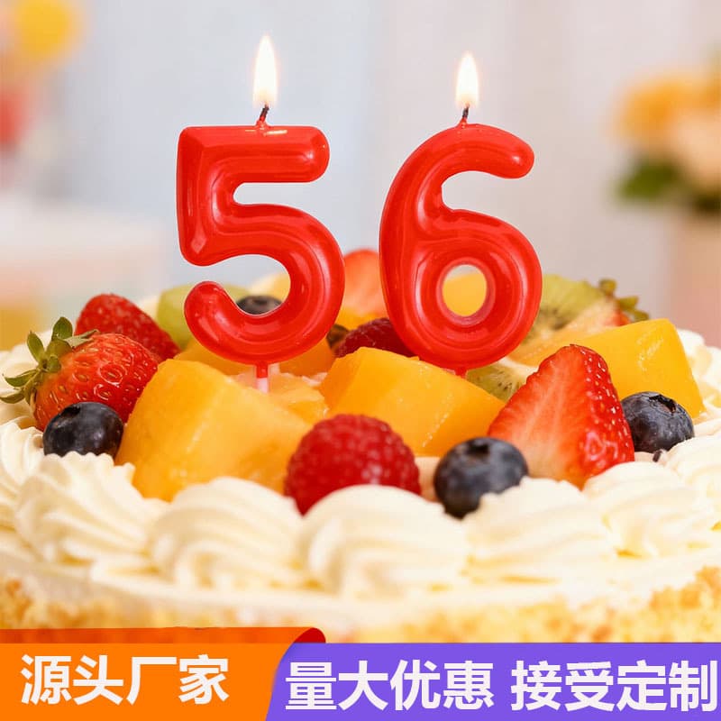 Cross-border manufacturer custom red paraffin birthday number candles for party cake decoration supplies wholesale