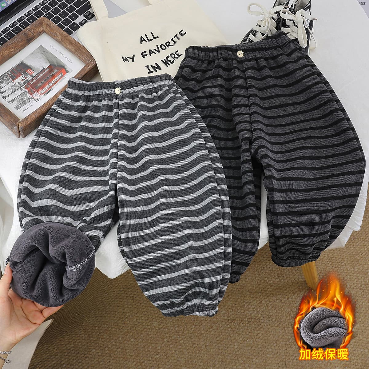 Boys Girls Pants Autumn Winter New Stylish Kids Fleece Lined Thickened Tapered Pants Baby Girls Trendy Casual Pants