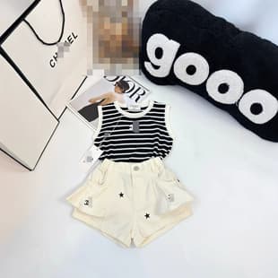 2026 New Summer Embroidered Children Striped Top and Denim Skirt Set, Sweet and Trendy Girls Denim Skirt Shorts