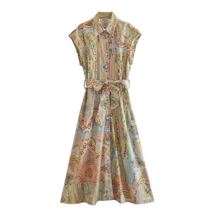 2025 Foreign Trade Cross-border Wholesale European and American Women's Midi Short Sleeve Dress Style 1921