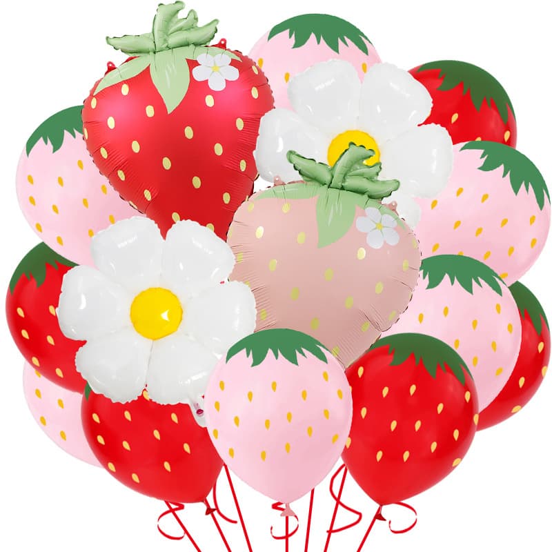 Amazon New Matte Strawberry Fruit Series Aluminum Foil Balloon Set for Kids Birthday Summer Party Decoration