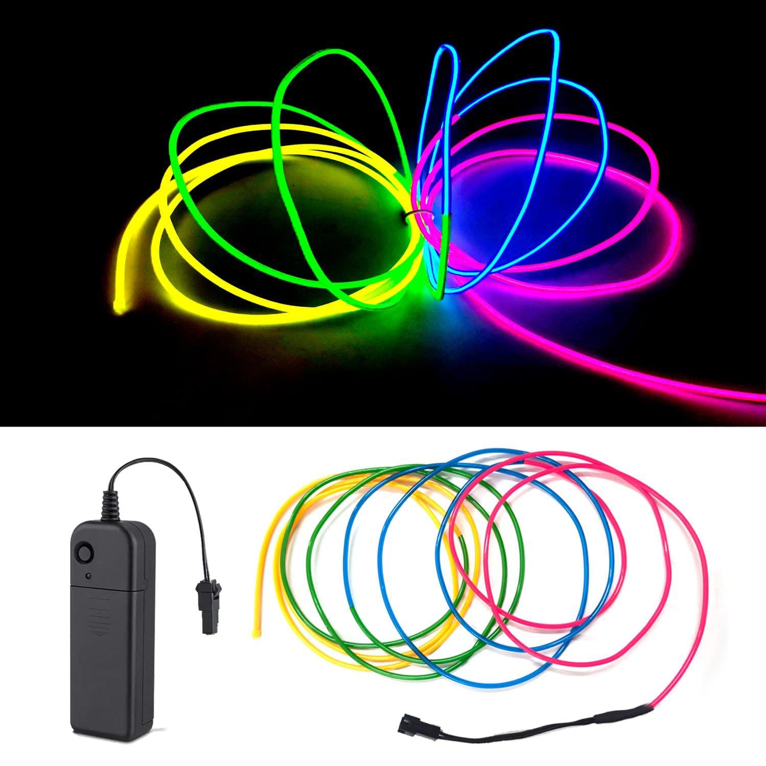 9.9 Feet/3-Meter Long Multi-Color EL Glow Wire, 3V Battery Box Cold Light Wire for DIY Glasses, Clothing, Suitable for Parties