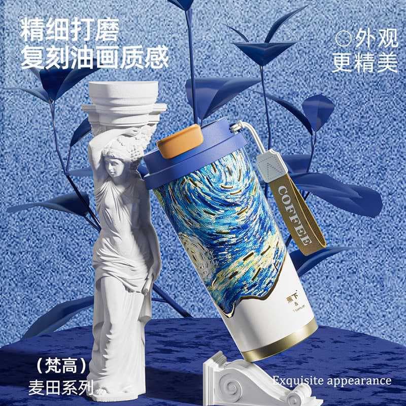 Banxia Dual-Drink Pure Titanium Insulated Mug, Stylish Portable Coffee Cup for Car and Office, with Straw, Titanium Cup with Tea Infuser
