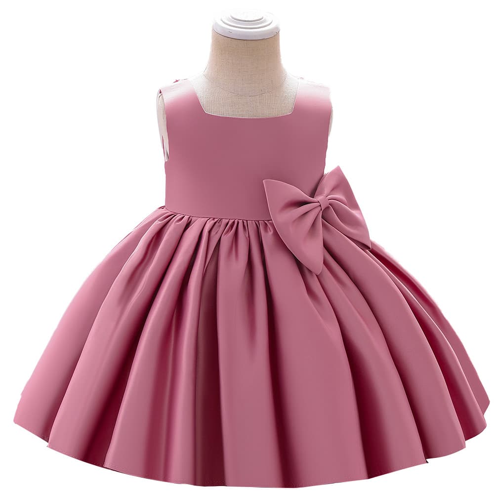 Amazon US/EU New Children's Formal Dress Baby First Birthday Dress with Large Bow Princess Wedding Gown