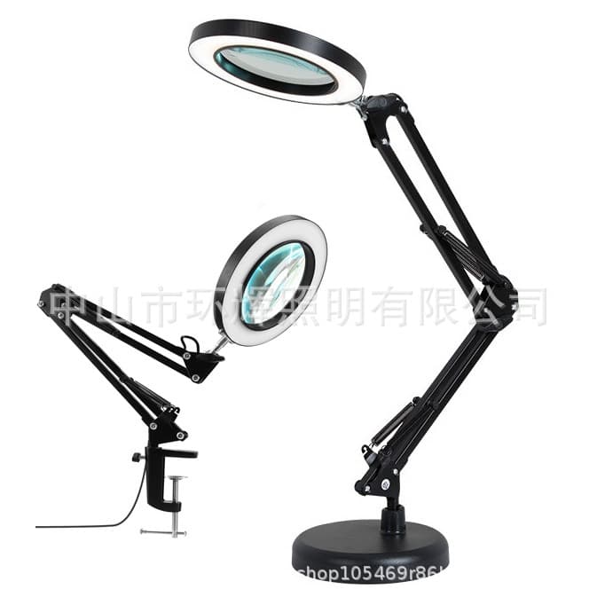 Cross-border LED magnifying glass work lamp with dimmable light and color pattern embroidery beauty lamp eye protection reading clip lamp nail art repair