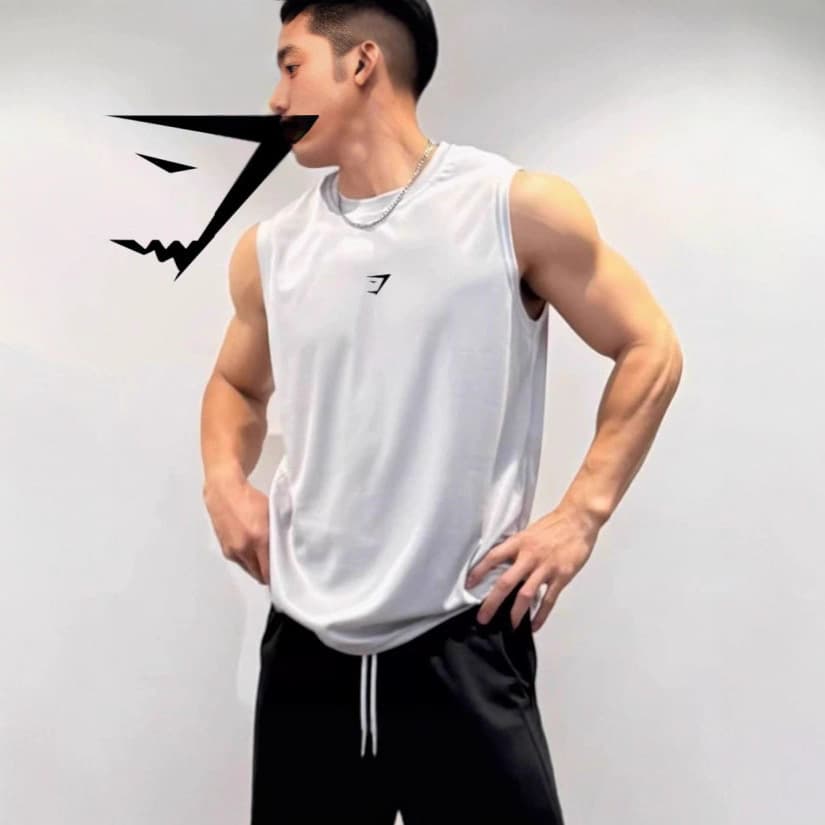 GYMSHARK Men's Fitness Vest Training Sleeveless T-Shirt Summer Round Neck Quick Dry Breathable Muscle Shark