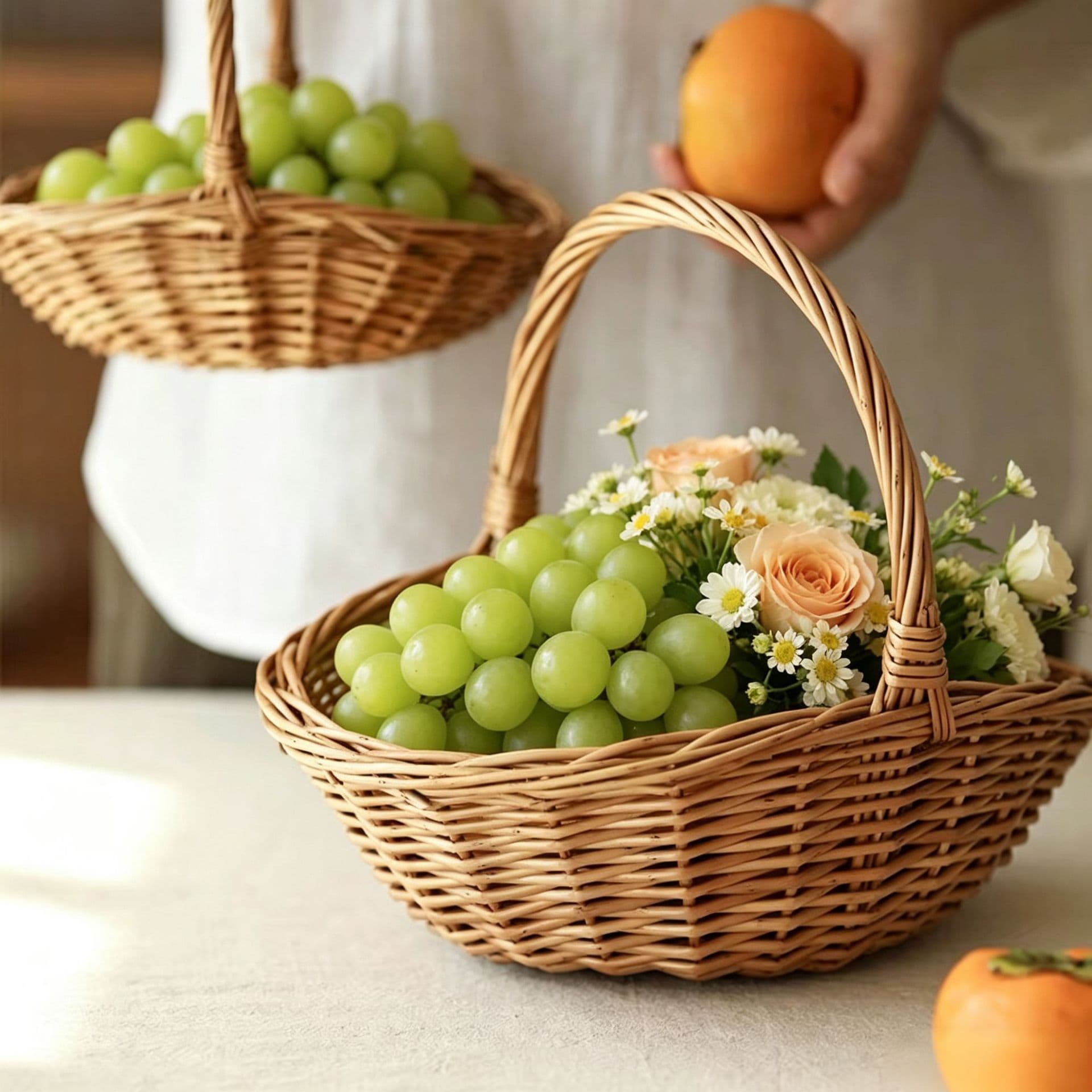 Fruit Basket, Egg Basket, Postpartum Flower Basket, Imitation Rattan Woven Hand Basket, Handmade Woven Picnic Basket, Holiday Gift Basket, Harvest Basket