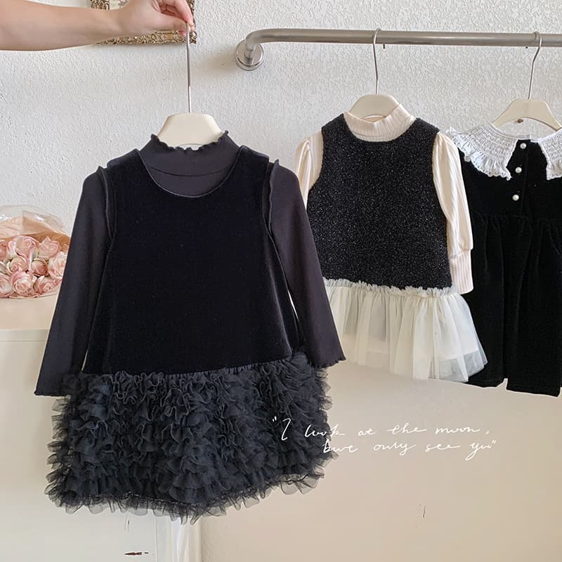 Autumn Girls Dress Set New Children's Mesh Velvet Vest Dress Baby Girl Fall Party Dress Birthday Dress