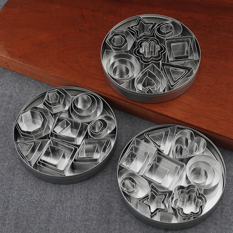 Stainless Steel 24-Piece Cookie Cutter Set, Mousse Ring, Cookie, Chocolate DIY Vegetable & Fruit Embossing Baking Tool