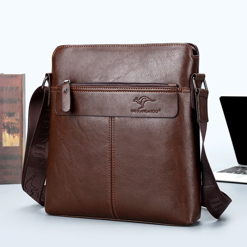 Men's Fashionable Casual Crossbody Shoulder Bag Leather Bag with Polyester Lining Pure Color Daily Match No Brand Authorization Required