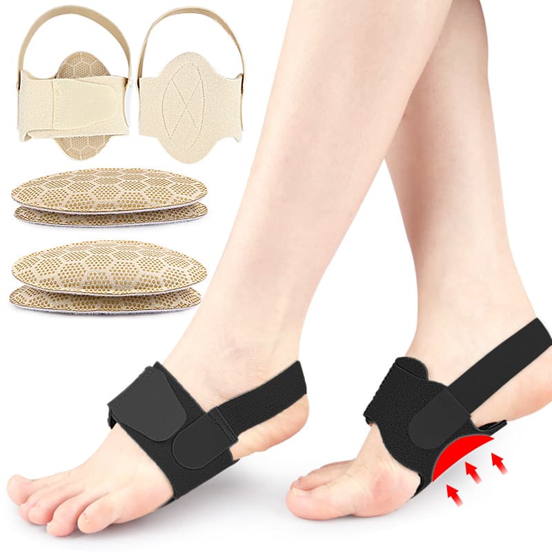 Comfortable half-size adjustable arch support pads for flat feet.