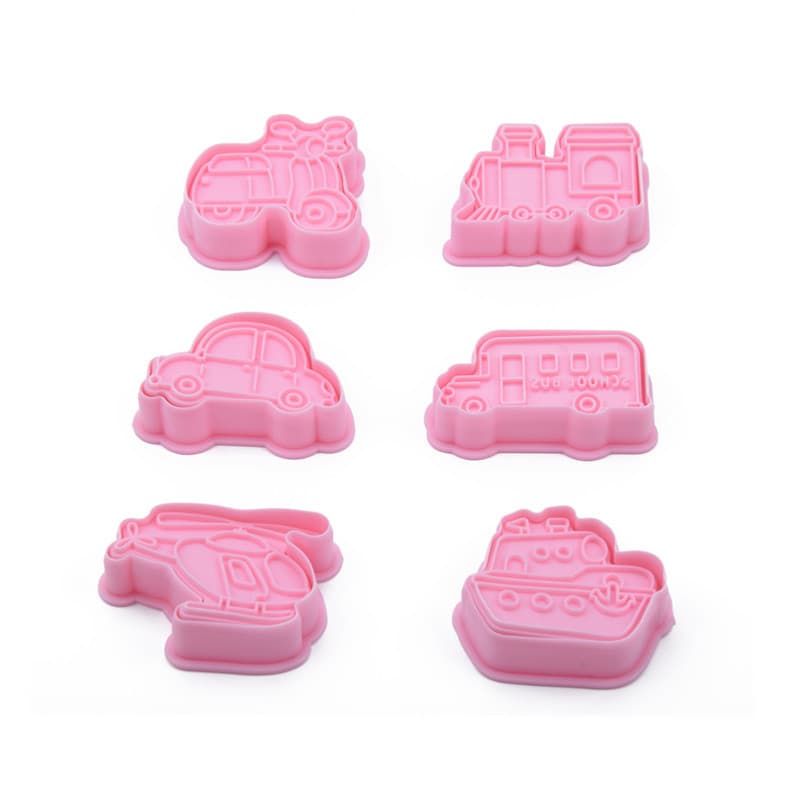 6-Piece Set of Vehicle Cookie Molds, Cartoon Car and Airplane Plastic Printing Molds, Fondant Frosting Modeling Tools