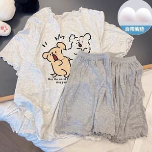 Modal Pajamas for Women Summer 2026 New Style with Built-in Pads Short Sleeve Thin Wearable Out Homewear Set