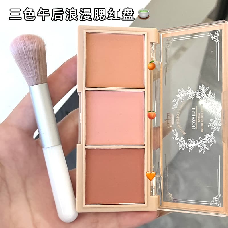Hot-Selling 3-Color Blush Palette Highlight & Blush All-in-One Cream Blush Expansive Color Blush Blush Blue Chinese-English Foreign Trade Cross-Border