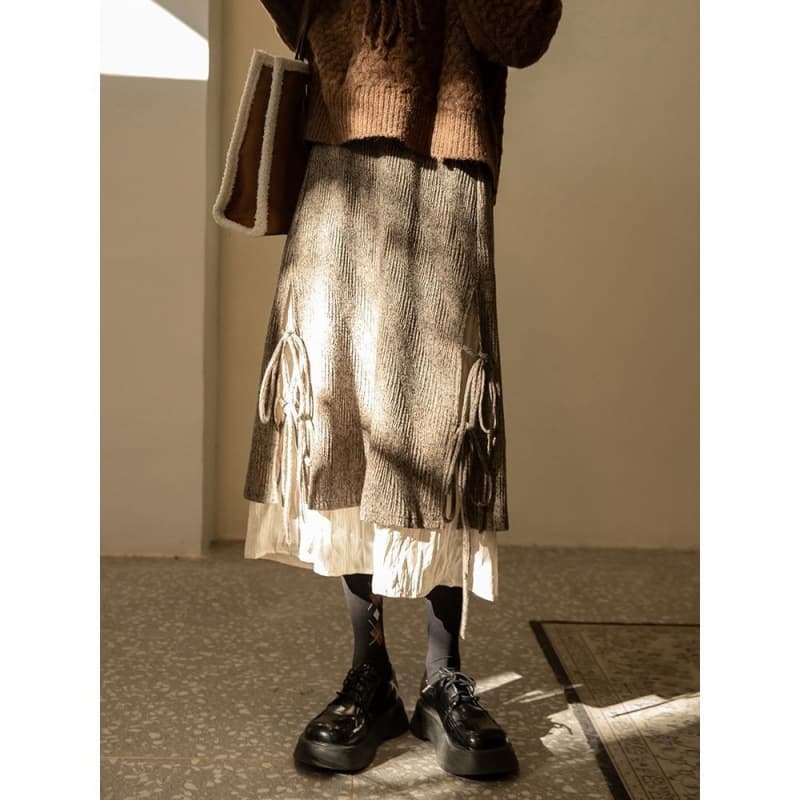 Half Skirt Women 2025 Autumn Winter New Corduroy Skirt Brown High Waist Tie Mid-Length Vintage Corduroy