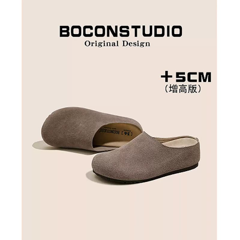 [In Stock] Inner Heightened Version~5cm Genuine Leather Birkenstock Shoes Baotou Birkenstock Half Slippers Women's Summer Outer Mule Shoes