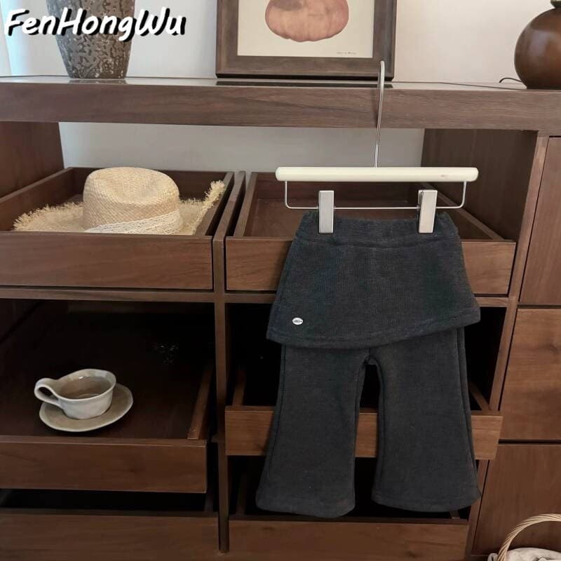 【Pink House】New Fleece-Lined Pants for Girls, Integrated Fleece Pee-Proof Curtain Flared Pants, Casual Skirt Pants for Baby Girls, Trendy