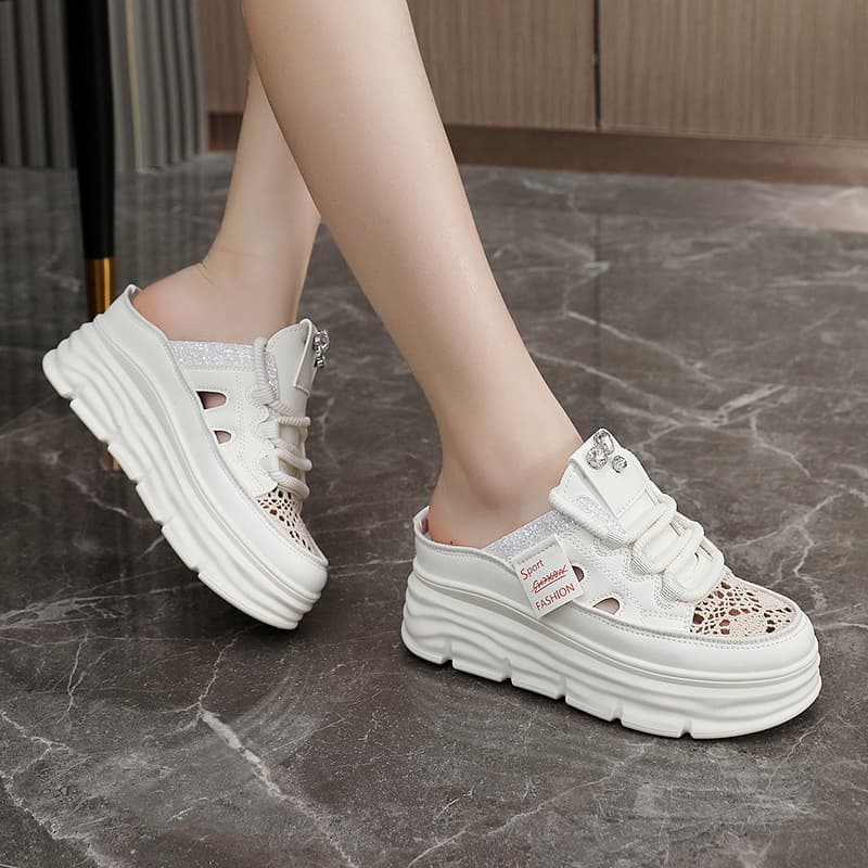 Women's summer new style Baotou half slippers, thick-soled inner height-increasing platform sandals for small people, versatile white shoes