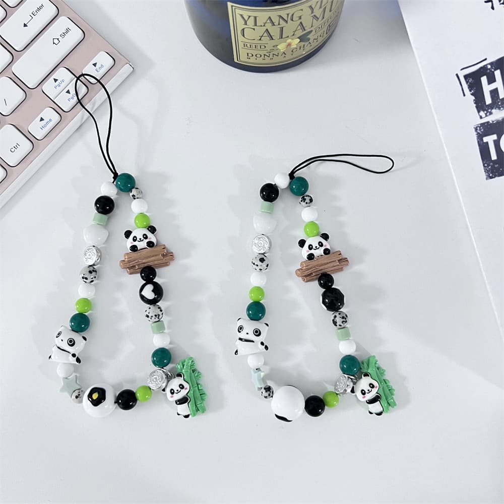 Cross-border Hot Selling Original Cartoon Panda Beaded Phone Strap CDD Camera Cute Bag Charm Gift Ins Decoration