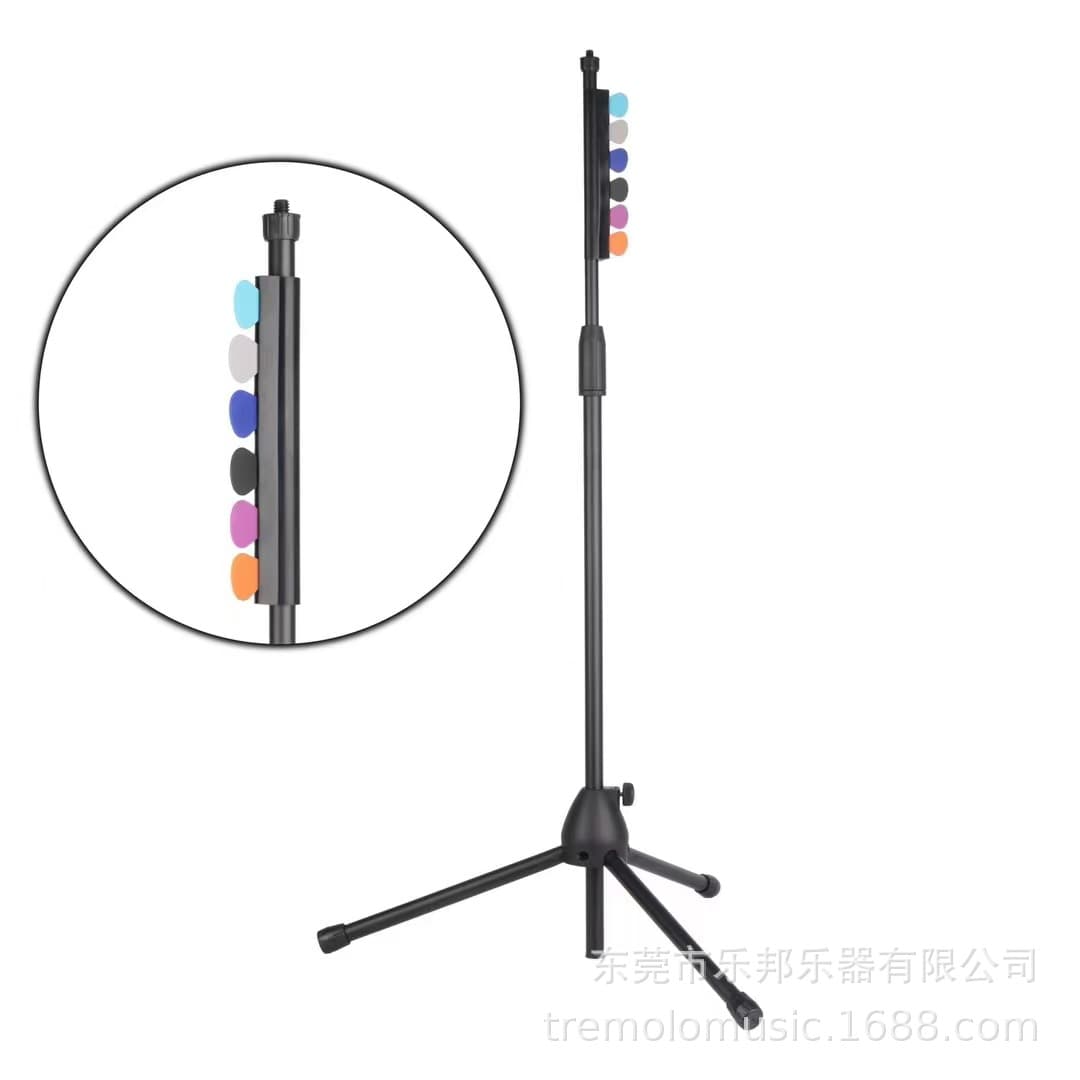 Guitar Stand with Music Stand and Microphone Holder, Live Stream Setup with Pick Storage and 16-19mm Tube Silicone Strips