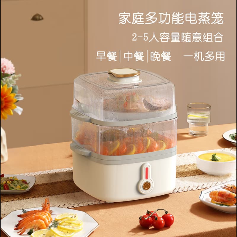 Compact Multi-functional Electric Steamer for Home, Large Capacity Multi-layer Breakfast Maker and Vegetable Steamer with Egg Boiling Feature