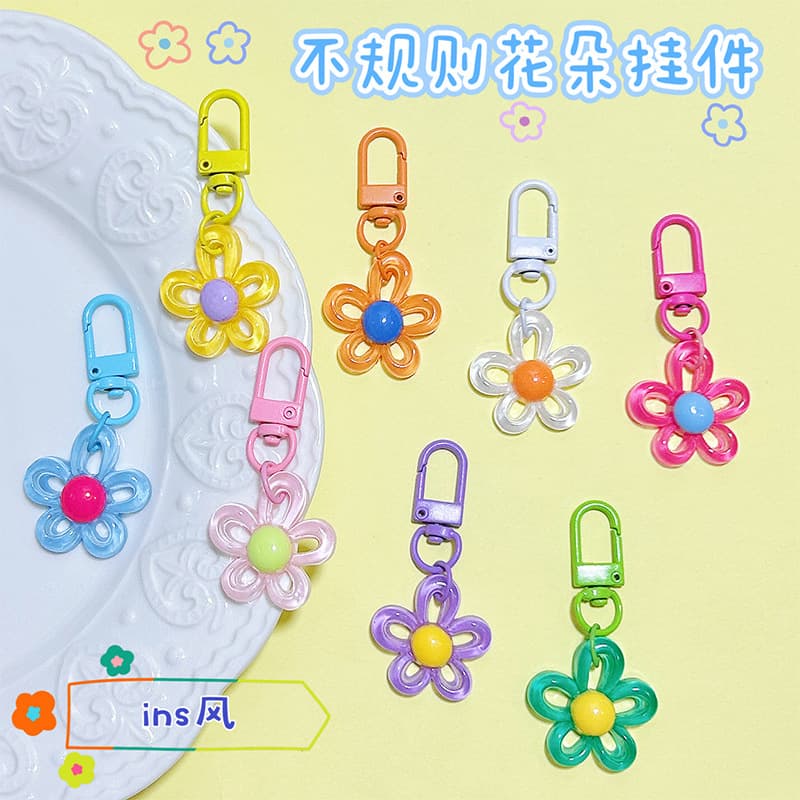 Irregular Colorful Flower Keychain Dopamine Accessory Ins Cute Girl Bag Charm Wholesale Gift