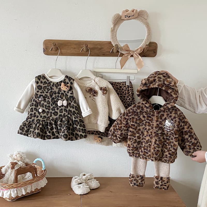 Girls' Leopard Print Padded Coat 2025 New Style Winter Children's Oli Fleece Quilted Jacket, Baby Super Cute Cat Pattern Padded Coat Trendy