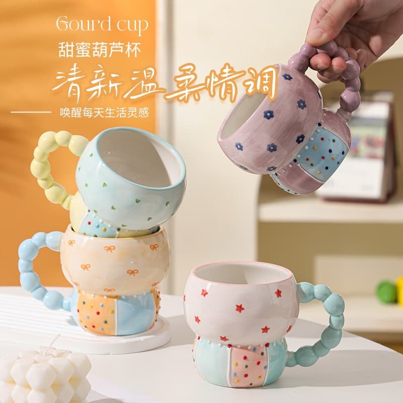 Ceramic Polka Dot Mug, High-Quality Coffee Mug, Creative Breakfast Cup for Home, Milk and Oatmeal Water Cup