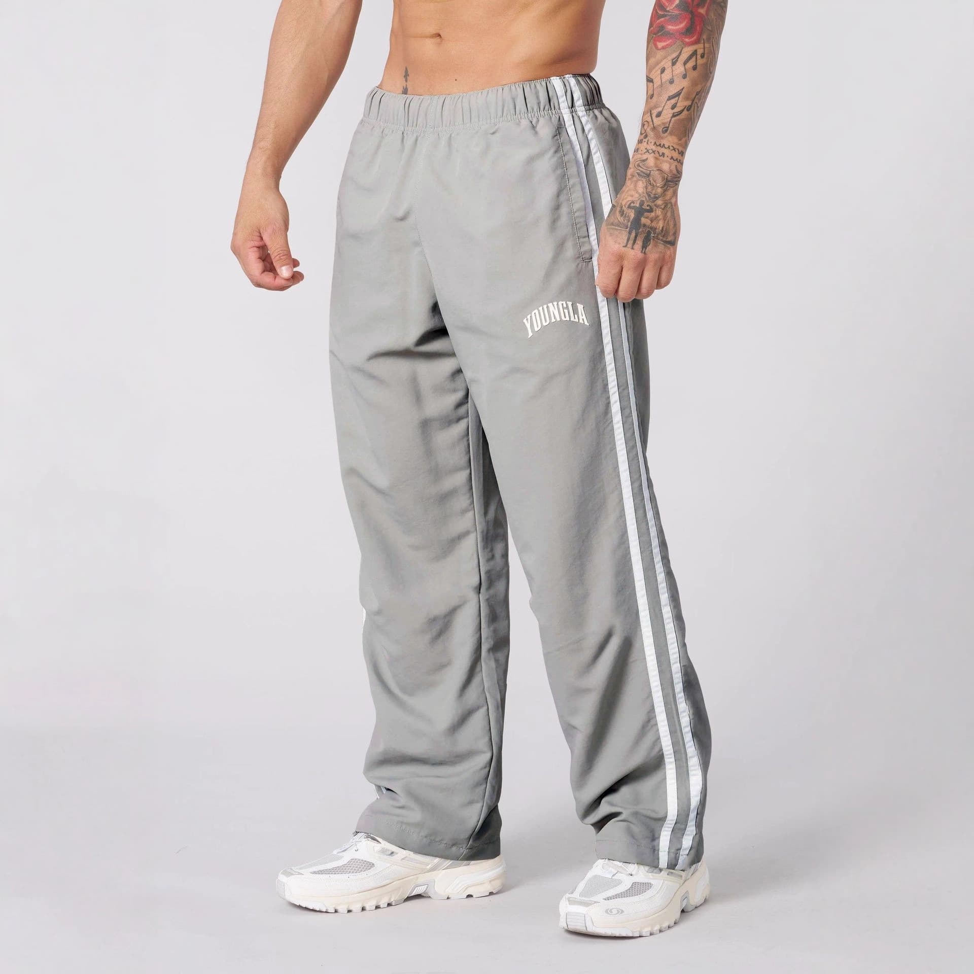 YOUNGLA Men's Sweatpants Double Striped Print Casual Pants for Gym Workout Mid-Rise Straight Leg