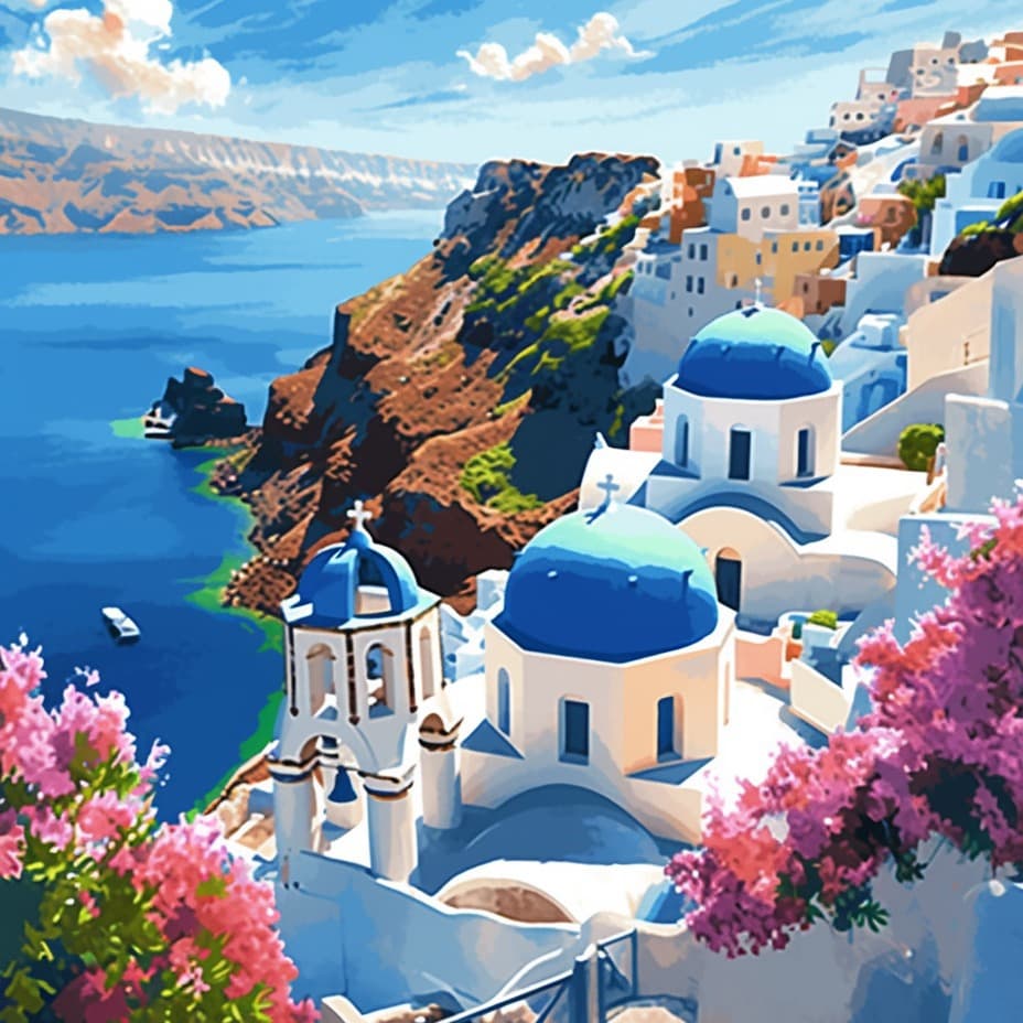 Santorini DIY digital oil painting novice by digital cure hand-painted living room decorative painting wholesale