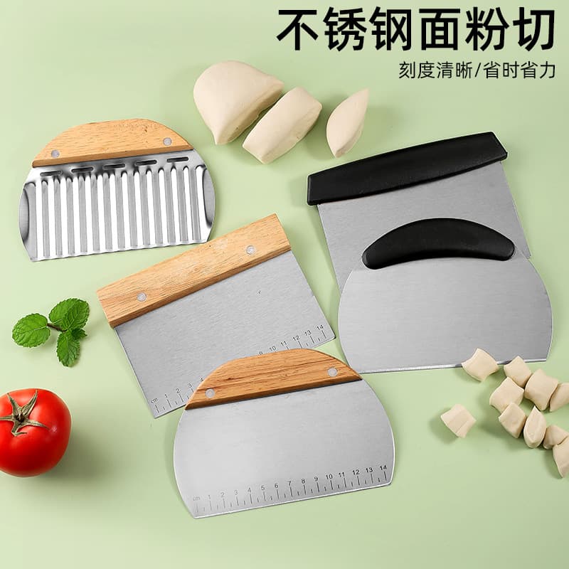 Stainless Steel Dough Cutter with Scale, Scraper for Rice Noodles, Semi-Circle Cake Dough Scraper, Wave Cutter