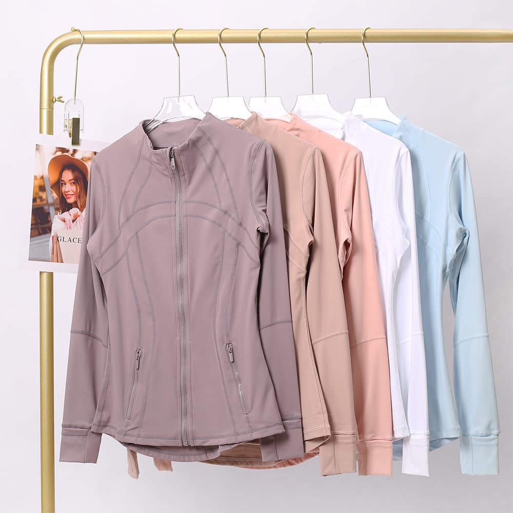 LULU DF Stand Collar Jacket with Logo, In Stock, Fitted Breathable Stretch Jacket with Gold Zipper for Fitness & Sports