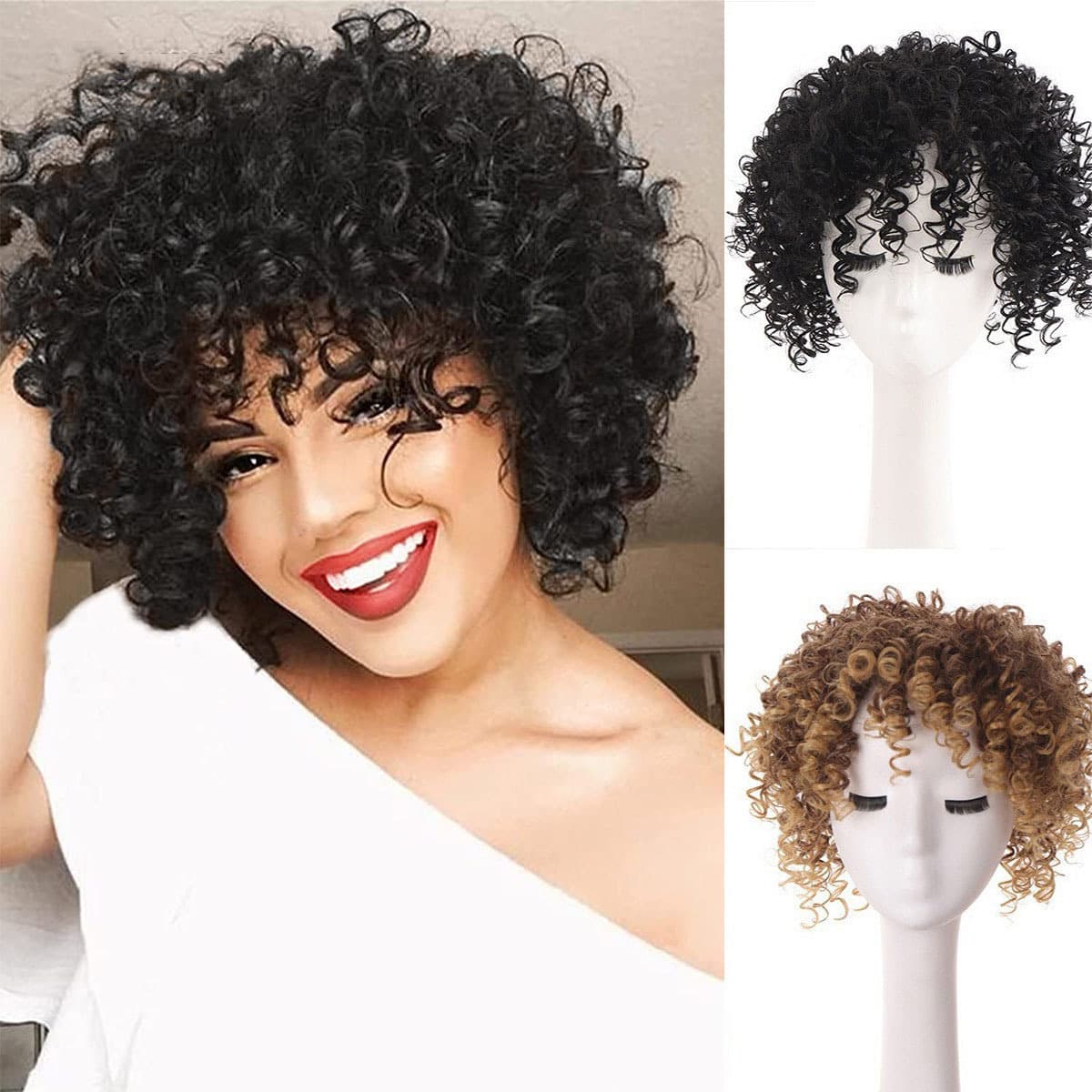 European and American Wig Replacement Block for Women with Afro Short Curly Hair African Black Hair Covering the Top of the Head Wig Replacement Block