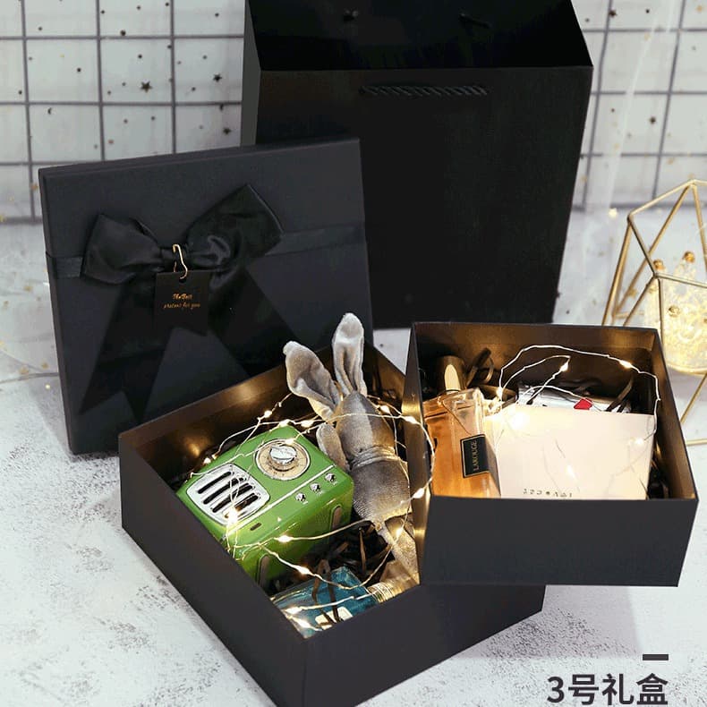 Simple black bow gift box large birthday gift box set paper box Valentine's Day and Chinese Valentine's Day gift empty box