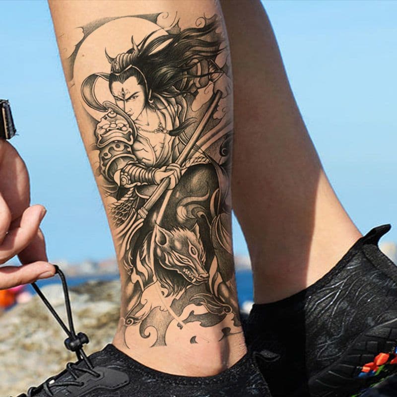 Waterproof Erlang Shen Tattoo Sticker, Men's Half Sleeve, Trendy Temporary Tattoo for Arms, Long-Lasting for Men and Women