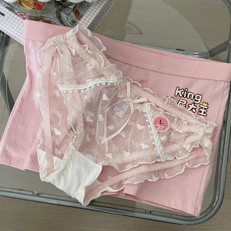Pink Sexy Lace Couple Panties, One Male One Female, 2025 New Style, Pure Desire, Triangle Panties, Husband and Wife Underwear Set