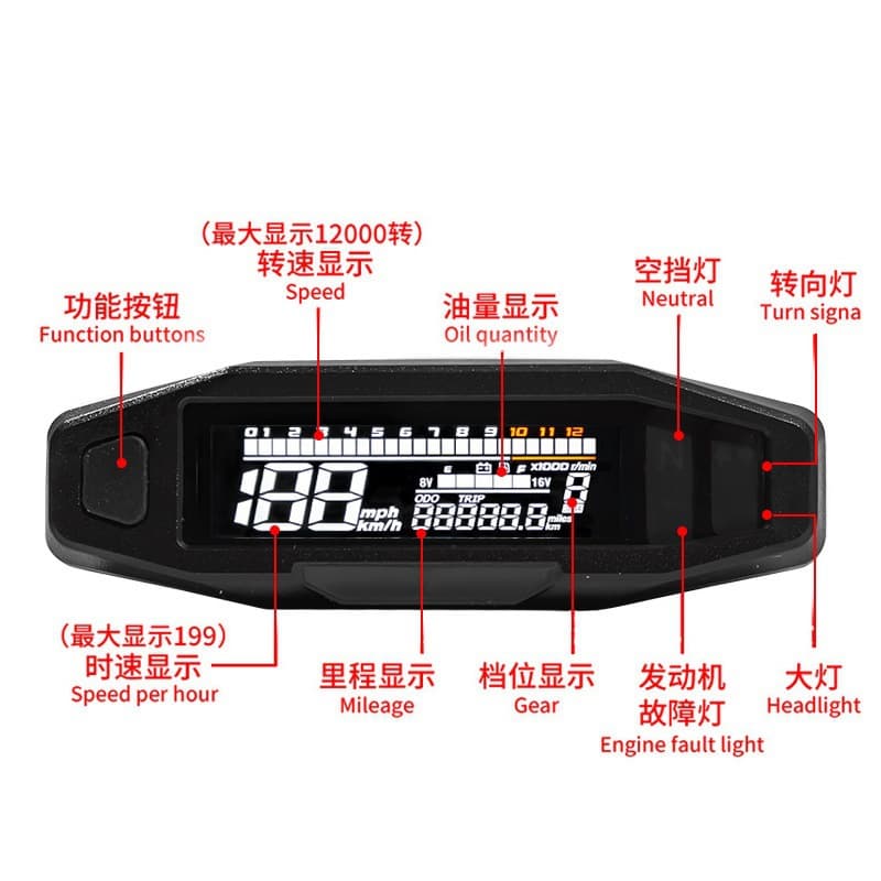 Cross-border hot-selling South American motorcycle modification mini VA high-definition modified LCD electronic instrument speedometer