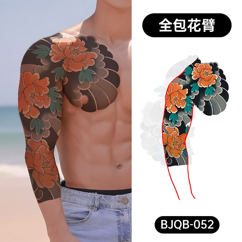 Traditional Half-Sleeve Full-Arm Tattoo Stickers, Floral Arm Tattoo Stickers for Men and Women, Cross-Border European and American Style Tattoo
