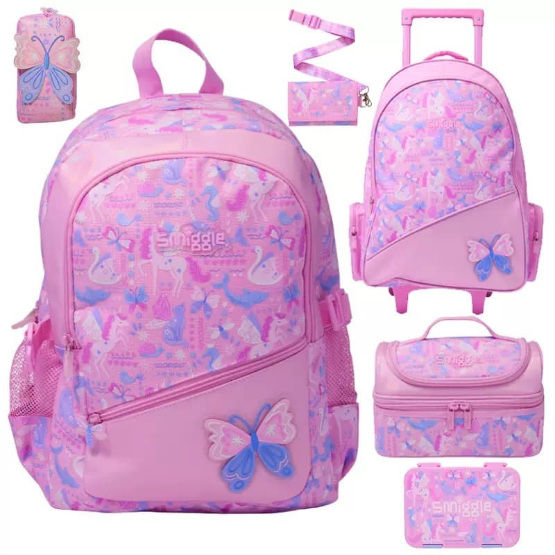 Australian Smiggle children's schoolbag girls large capacity backpack cartoon butterfly primary school student backpack burden reduction design