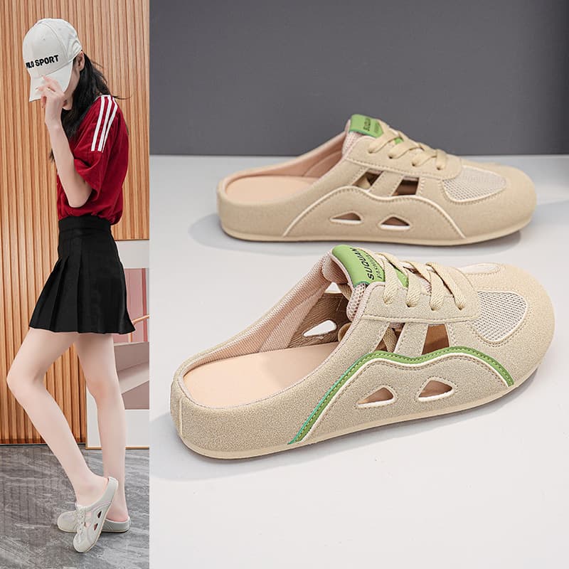 German-Style Closed-Toe Slip-On Women's Half-Slippers 2026 New Summer Outdoor Mesh Breathable Soft-Soled Slippers K3919