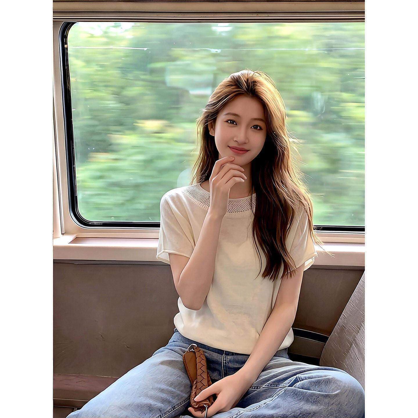 Solid Color Hollow Knitted Short Sleeve Top for Women, Summer 2026 New High-End Unique Fashionable Commute Versatile Top