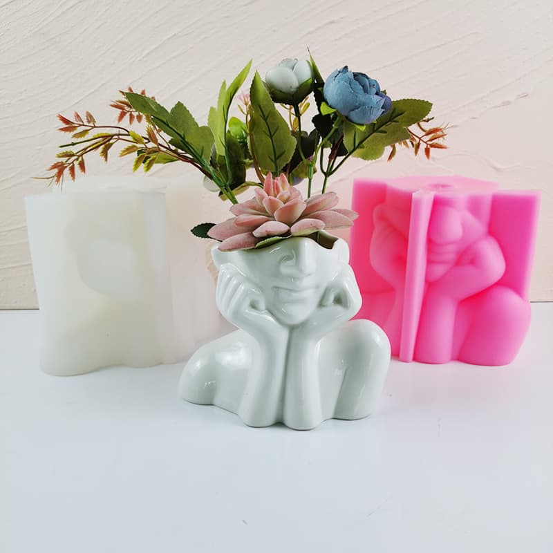 Nordic Style Silicone Mold Resin Gypsum Tool Flower Pot Bottle Artistic Portrait Semi-Face Concrete Mold Pen Holder Tool