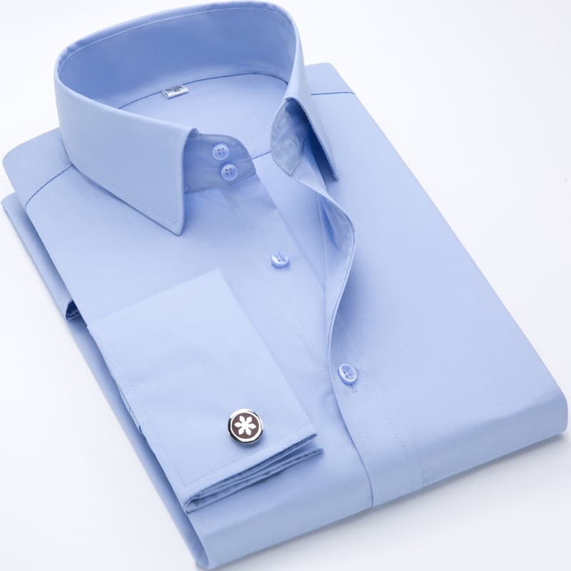 Spring French Cuff Shirt Long Sleeve Slim Fit Business Dress Shirt with Cufflinks for Wedding Men
