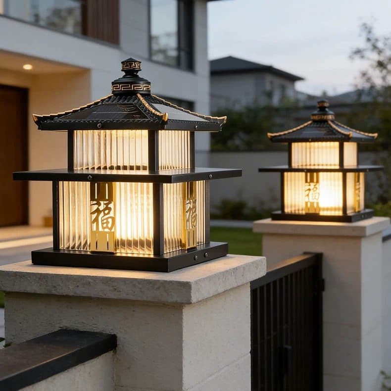 Outdoor solar column lamps, villa courtyard gate column lamps on both sides, waterproof outdoor yard gate column wall lamps