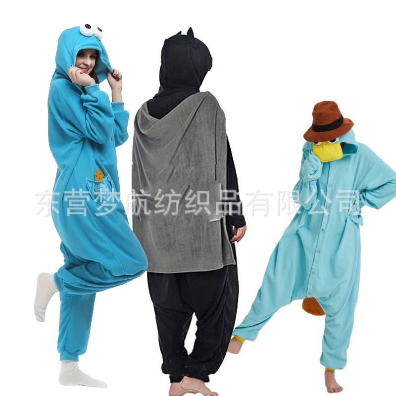 Three-Eyed Monster Flamingo Polar Fleece Violent Bear Superman Batman Skull Platypus Zipper Cartoon One-piece Pajamas