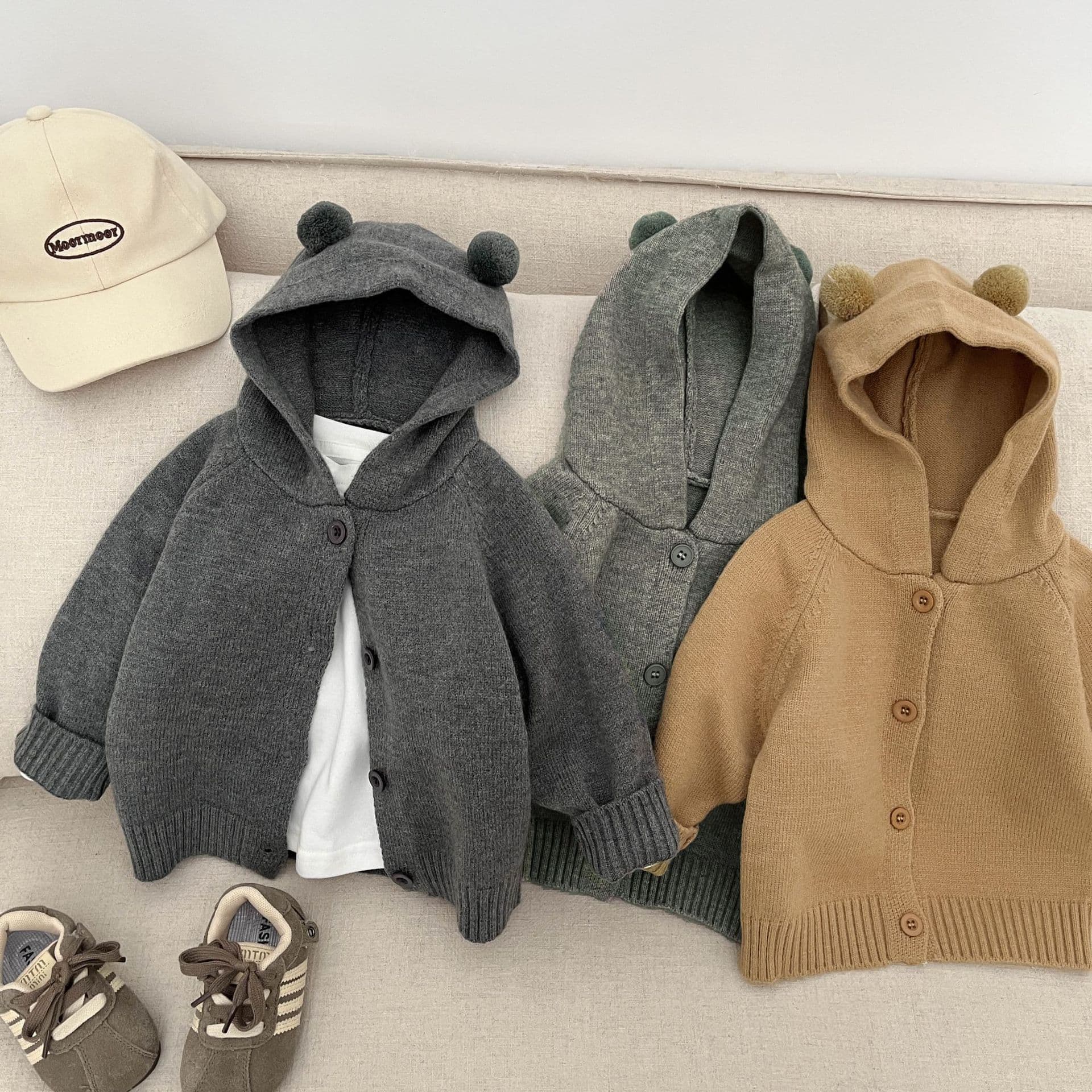 Kids Sweater Coat 2026 Spring New Style Korean Version Cute Hooded Knit Cardigan for Boys and Girls Baby Spring Clothing