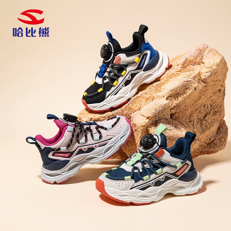 Habi Bear Boys Spring Autumn Double Mesh Casual Shoes Running Shoes Girls Anti-Collision Dad Sneakers Factory Direct