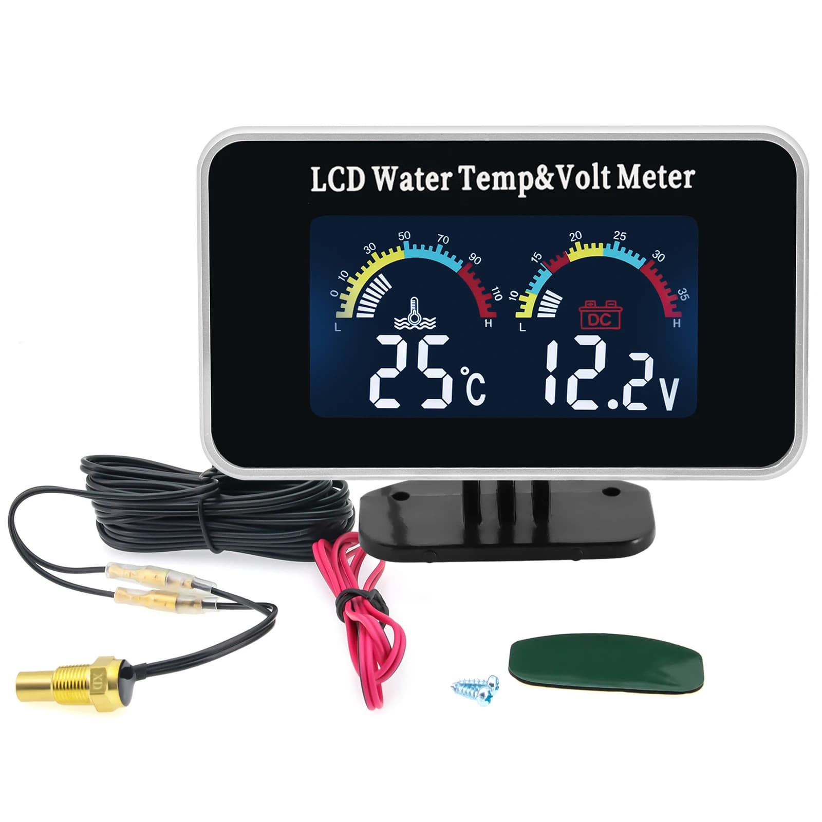 Factory Direct 12V 24V Car Truck 2-in-1 Water Temperature Voltage Combination Meter LCD Color Display Voltmeter